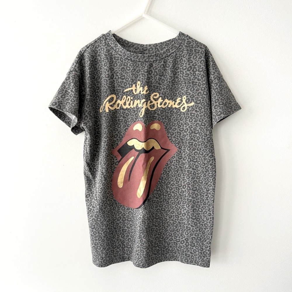 The Rolling Stones Kids Leopard Print Tee - Gray and Gold